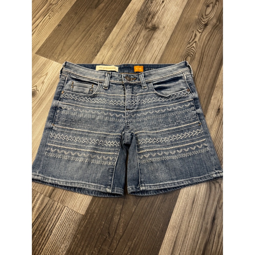 Pilcro and the Letterpress Embroidered Denim Shorts Blue Boho Size 26